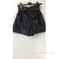 Imitatieleren short met hoge taille en paperbag